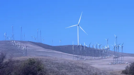 Wind turbines along the ridgeline of the Altamont Pass
